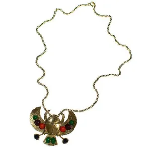 Gold tone Tutankhamun Winged Falcon Scarab Statement Necklace