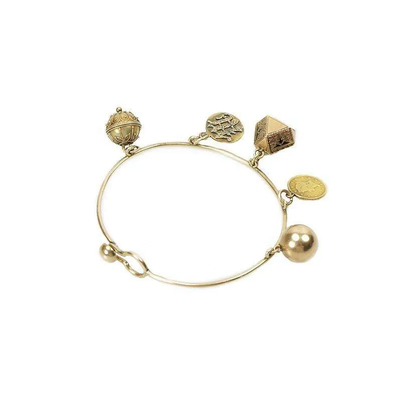 Gold Victorian Bangle Charm Bracelet with Charms