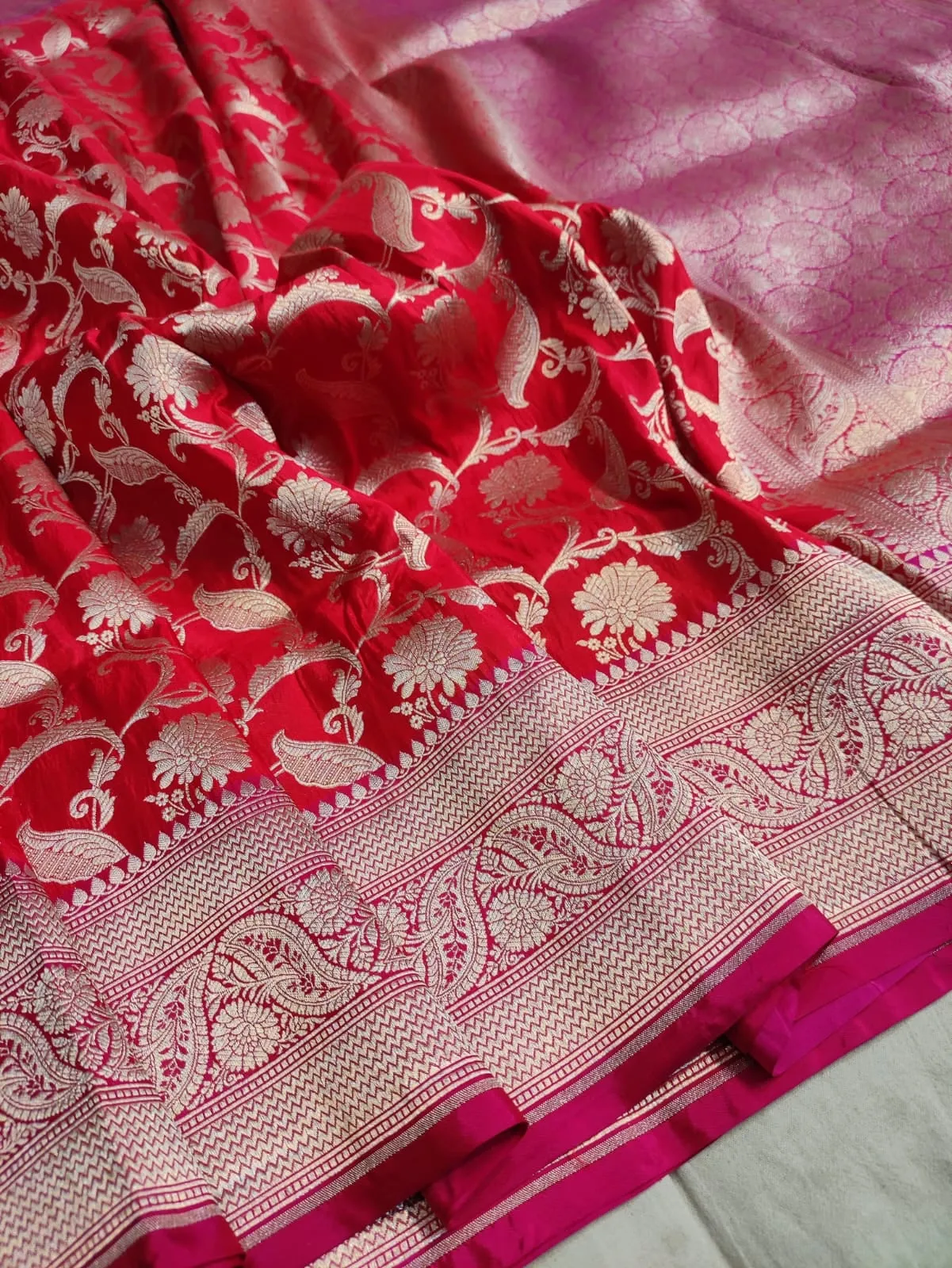 Gold Zari Banarasi Silk Saree with heavy pallu