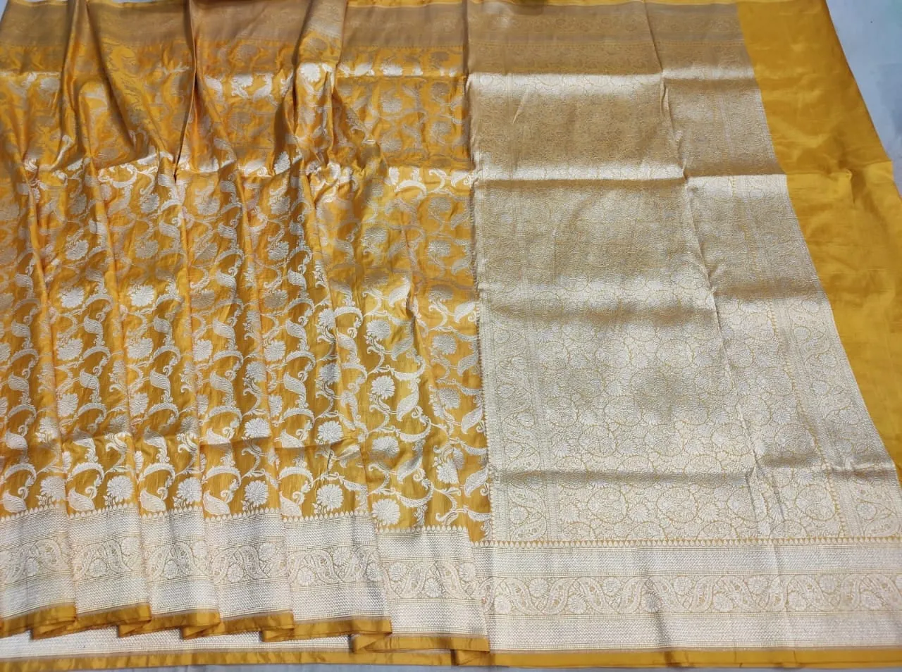 Gold Zari Banarasi Silk Saree with heavy pallu