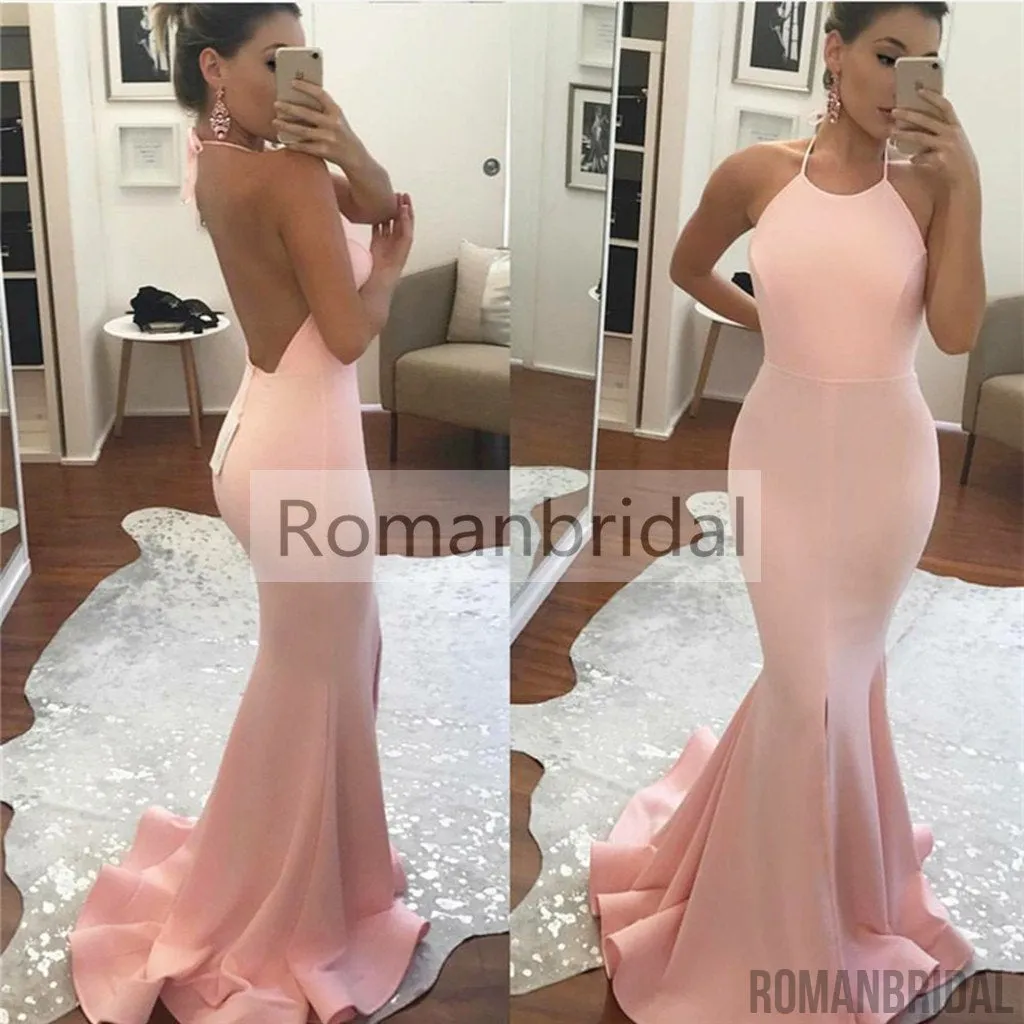 Gorgeous Pink Sleeveless Mermaid Halter Backless Glamorous party dress, long Prom Dress, PD0433