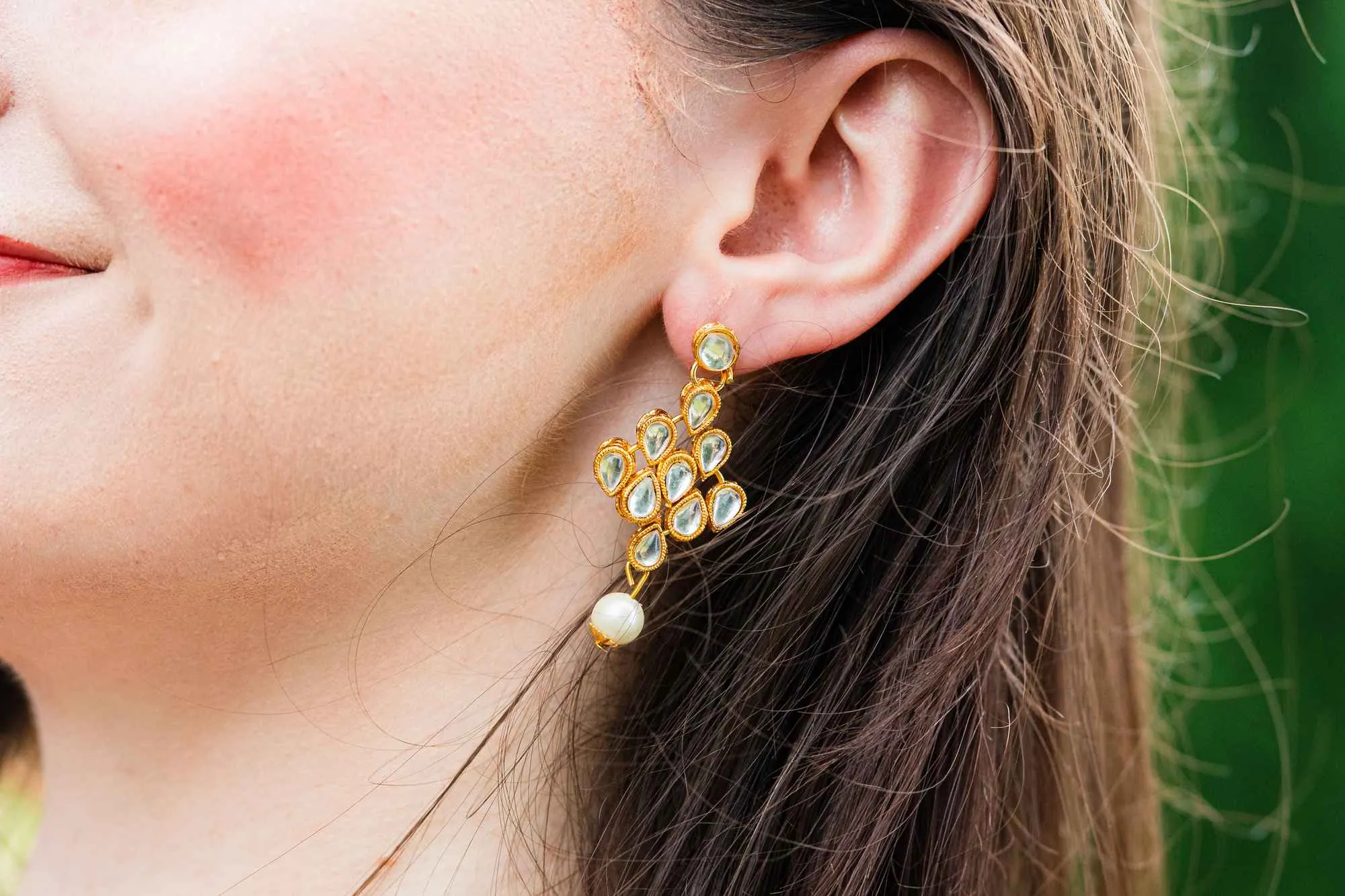 Gorgeous Teardrop Gold Earrings With Pearl Accent - Rent