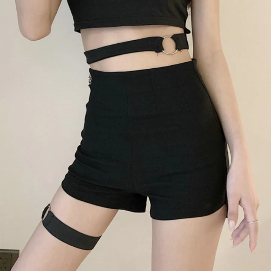 Gothic Plaid Skirt Shorts Belt Chain Irregular Hollow