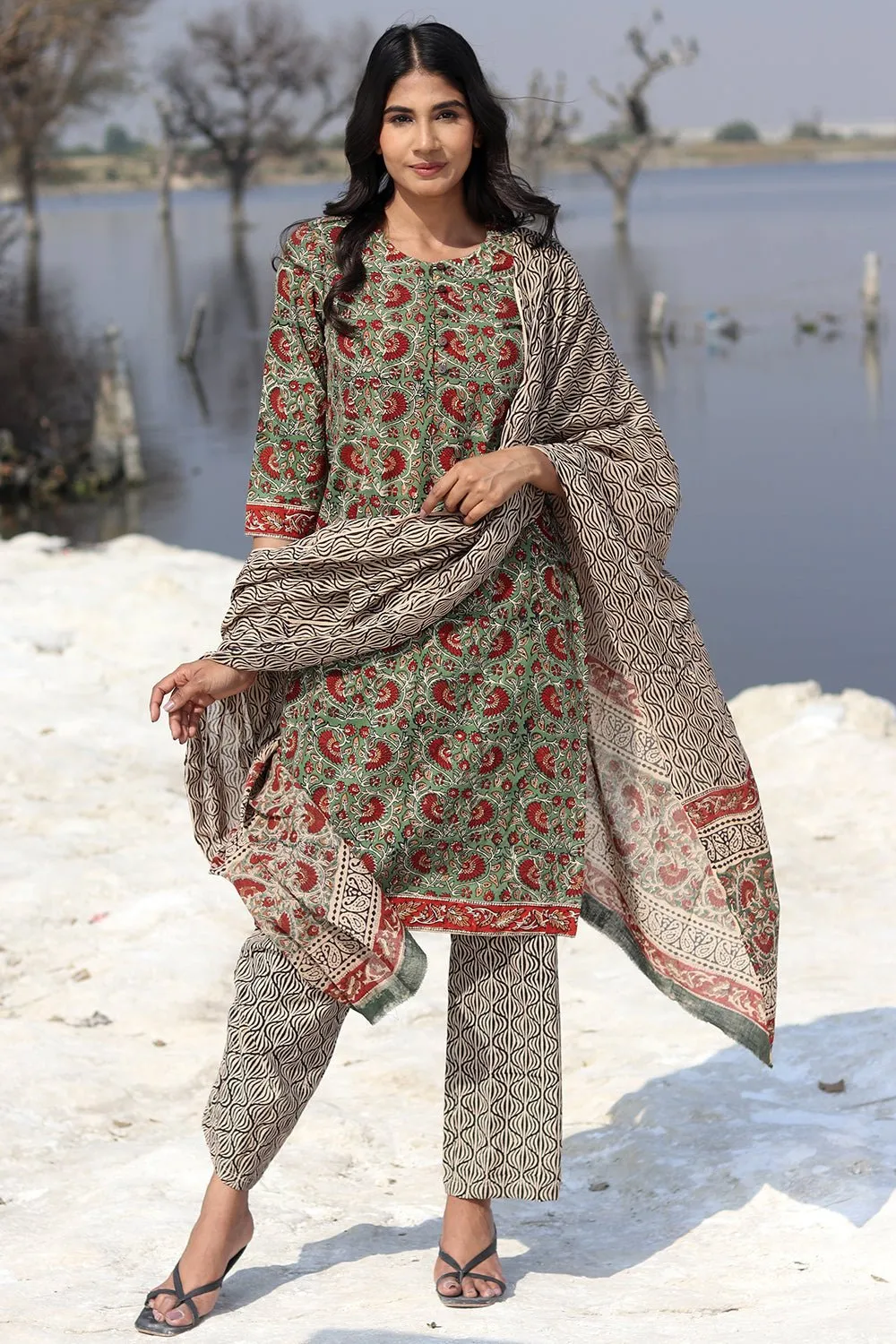 GRADIENT HEART BLOSSOM Block Printed Salwar Suit Set