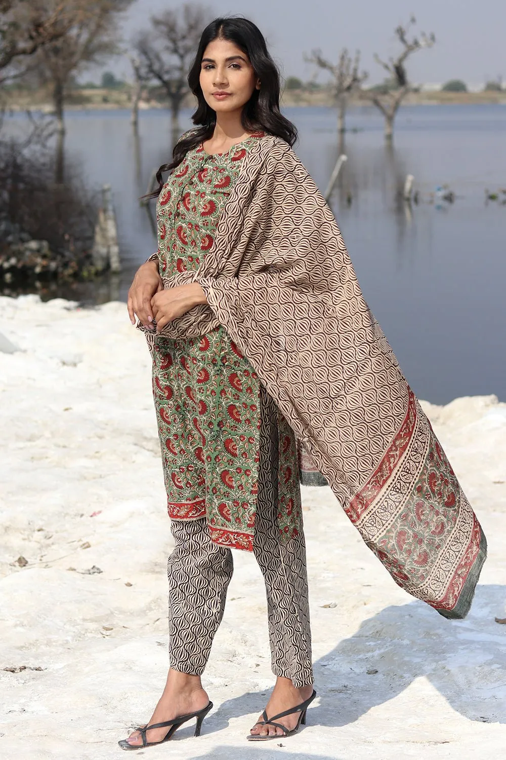 GRADIENT HEART BLOSSOM Block Printed Salwar Suit Set