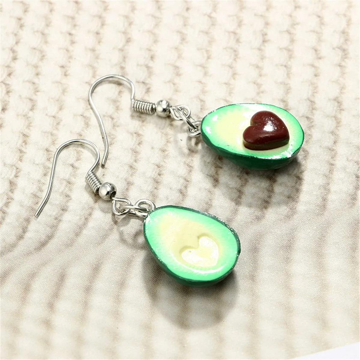 Green & Silver-Plated Avocado Heart Drop Earrings