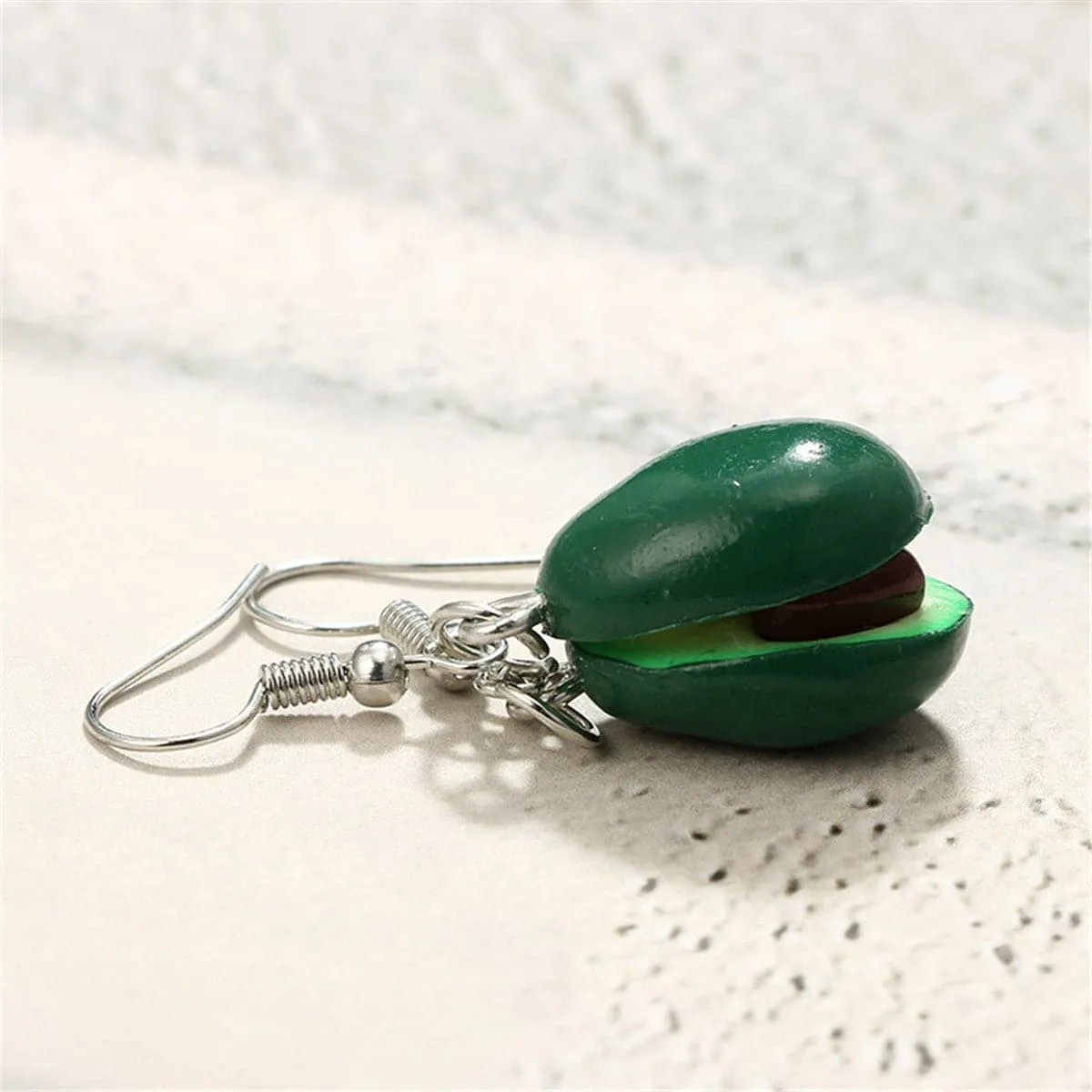 Green & Silver-Plated Avocado Heart Drop Earrings