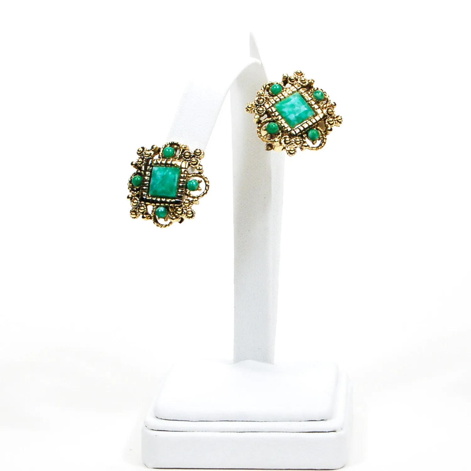Green and Gold Etruscan Revival Earrings