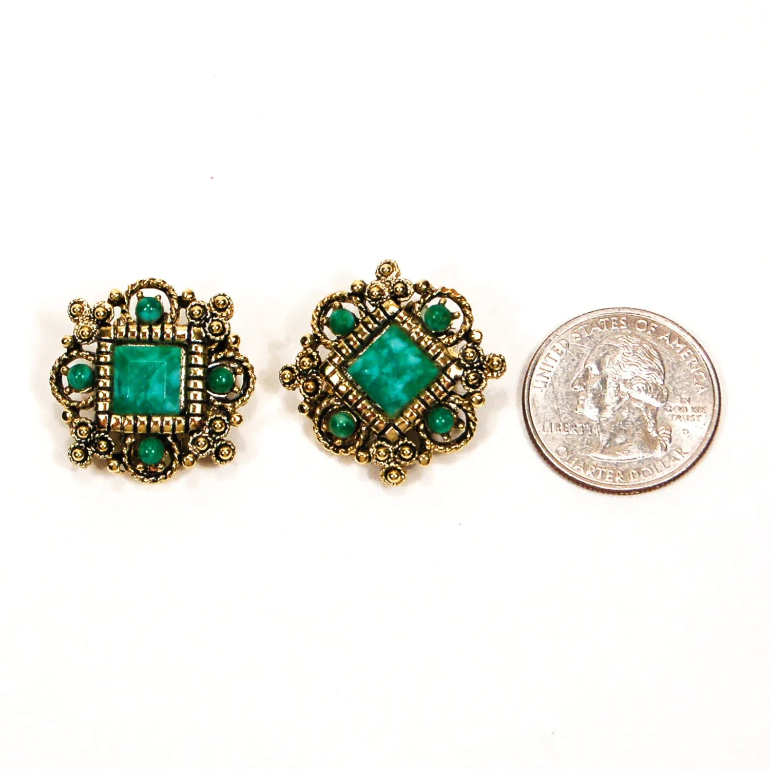 Green and Gold Etruscan Revival Earrings