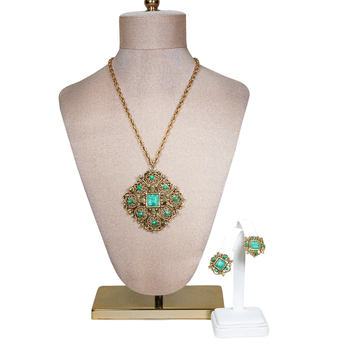 Green and Gold Etruscan Revival Earrings