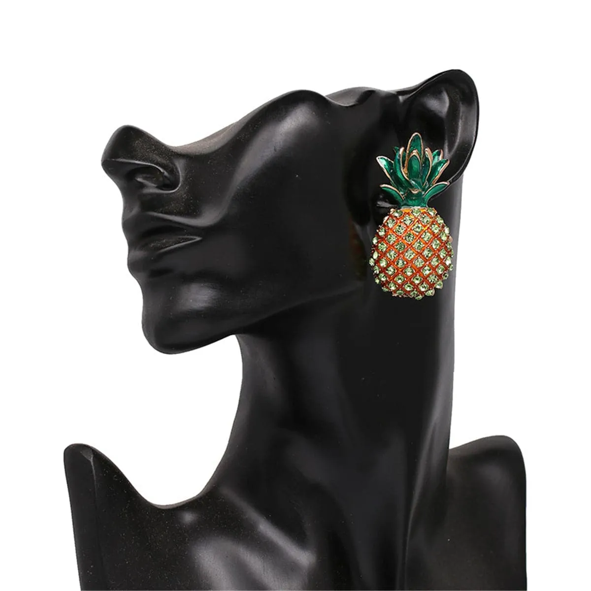 Green Enamel & Cubic Zirconia 18K Gold-Plated Pineapple Stud Earrings