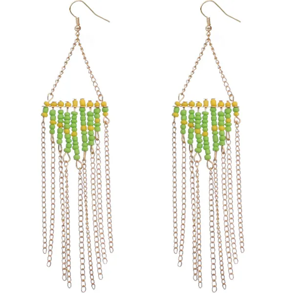 Green Yellow Beaded Chain Earrings
