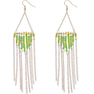 Green Yellow Beaded Chain Earrings