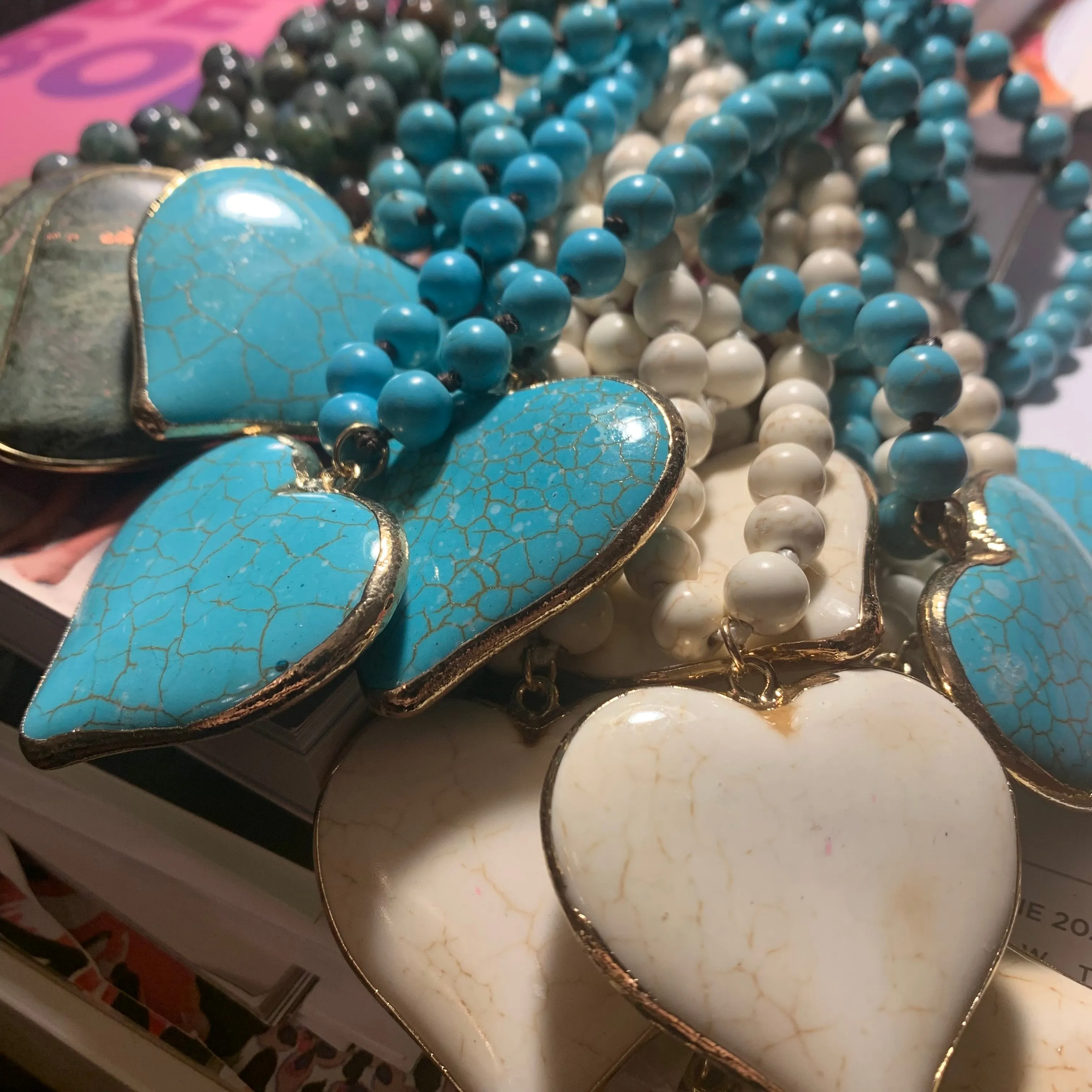 Hand Knotted Beaded Necklace  with a Genuine Stone Heart Shape Pendant | Erika Williner Designs