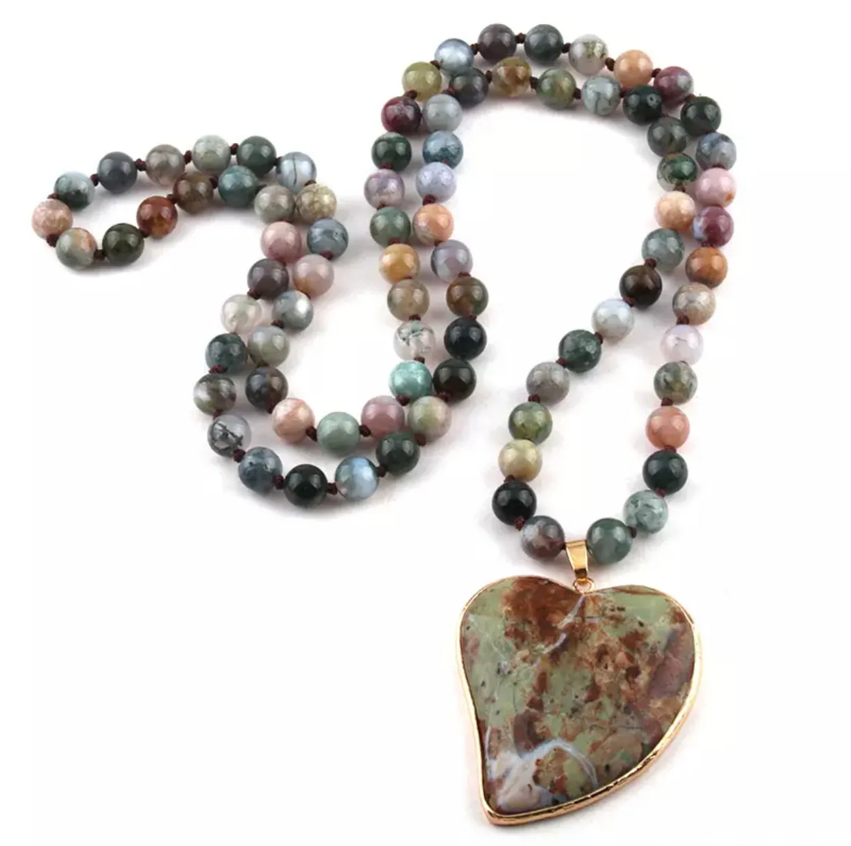 Hand Knotted Beaded Necklace  with a Genuine Stone Heart Shape Pendant | Erika Williner Designs