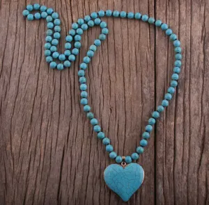 Hand Knotted Beaded Necklace  with a Genuine Stone Heart Shape Pendant | Erika Williner Designs