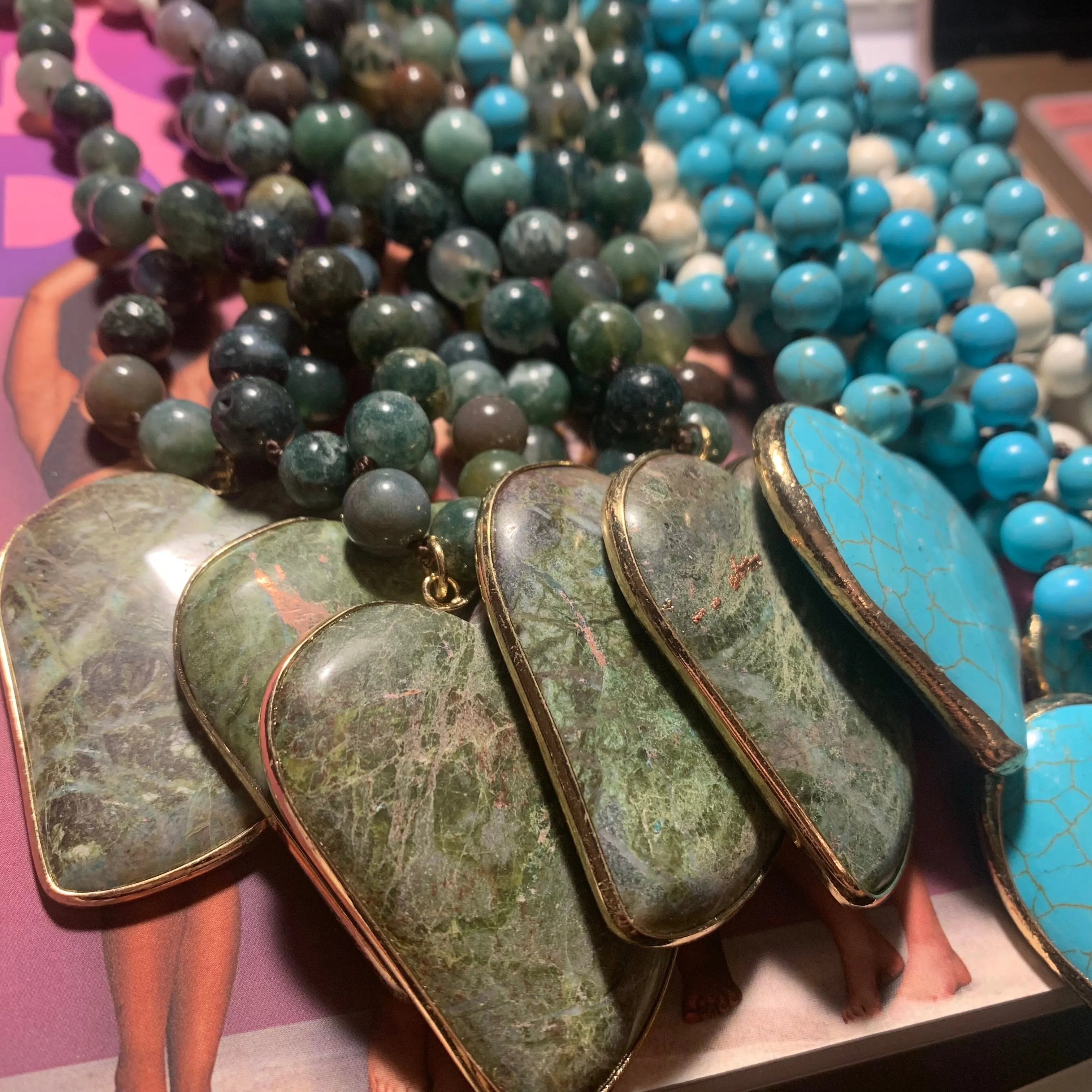 Hand Knotted Beaded Necklace  with a Genuine Stone Heart Shape Pendant | Erika Williner Designs