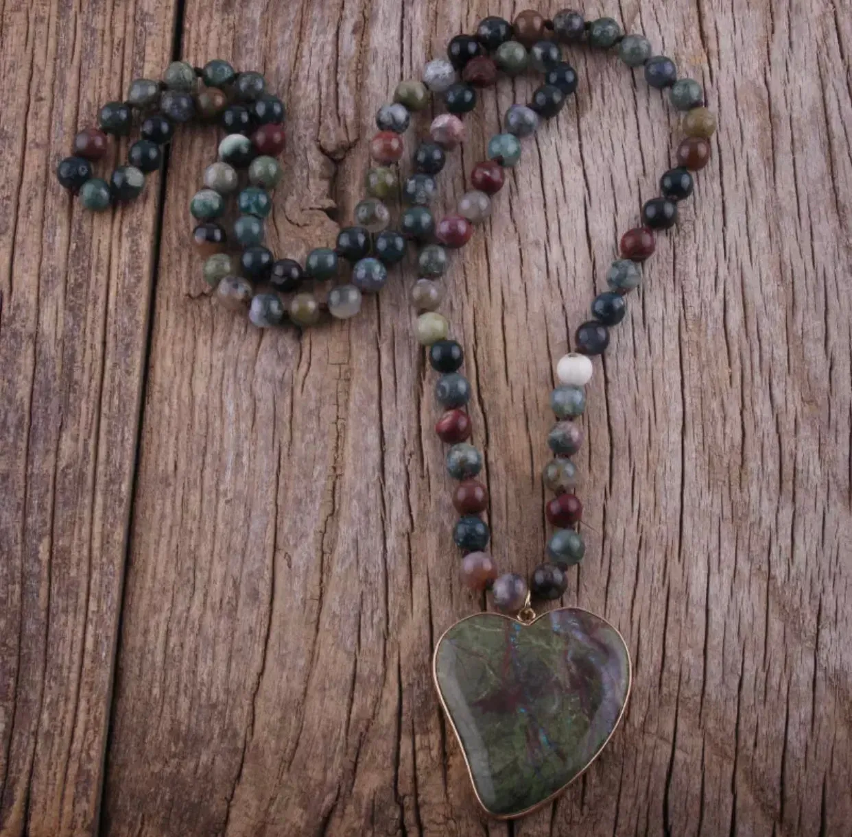 Hand Knotted Beaded Necklace  with a Genuine Stone Heart Shape Pendant | Erika Williner Designs