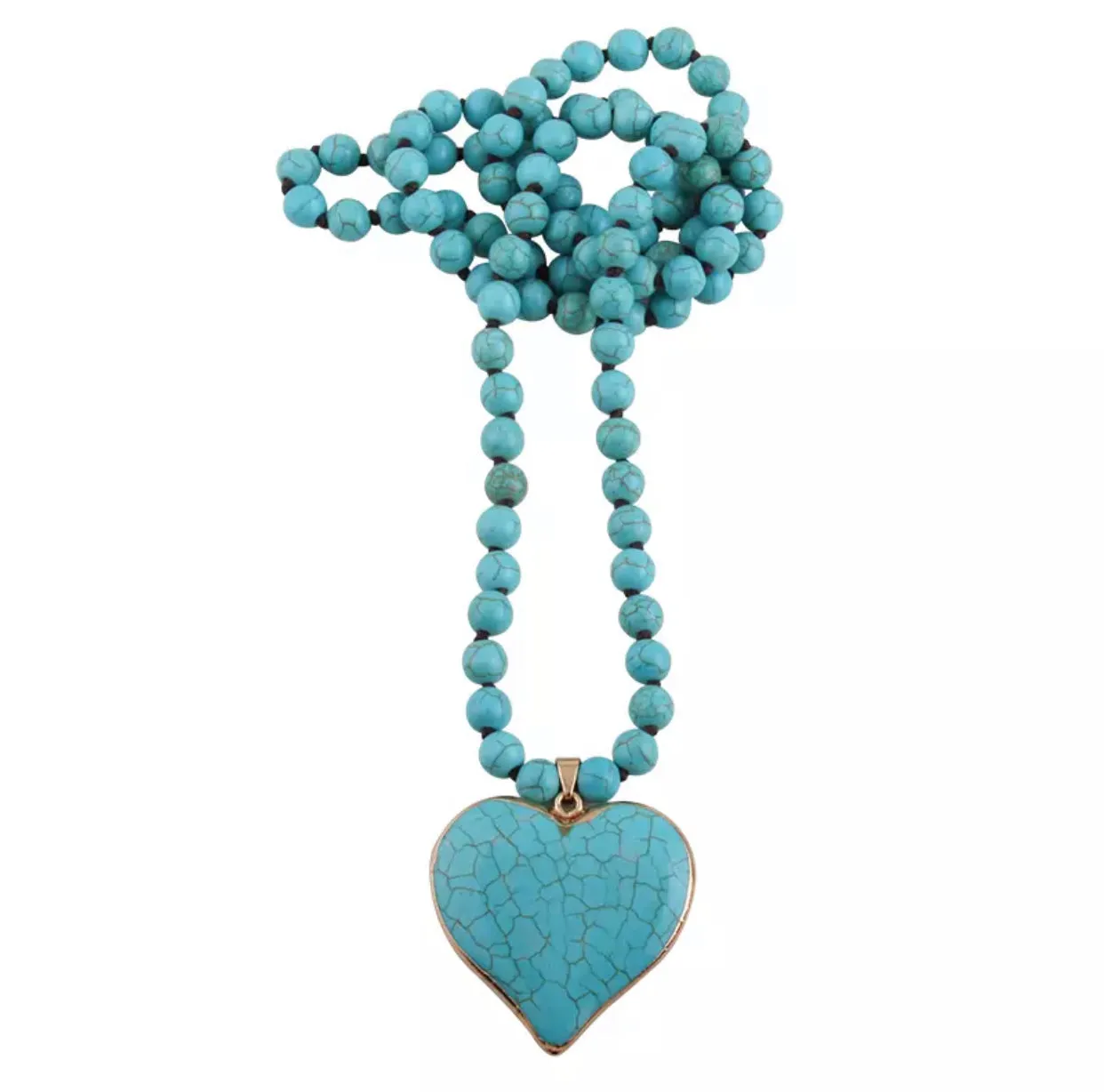 Hand Knotted Beaded Necklace  with a Genuine Stone Heart Shape Pendant | Erika Williner Designs