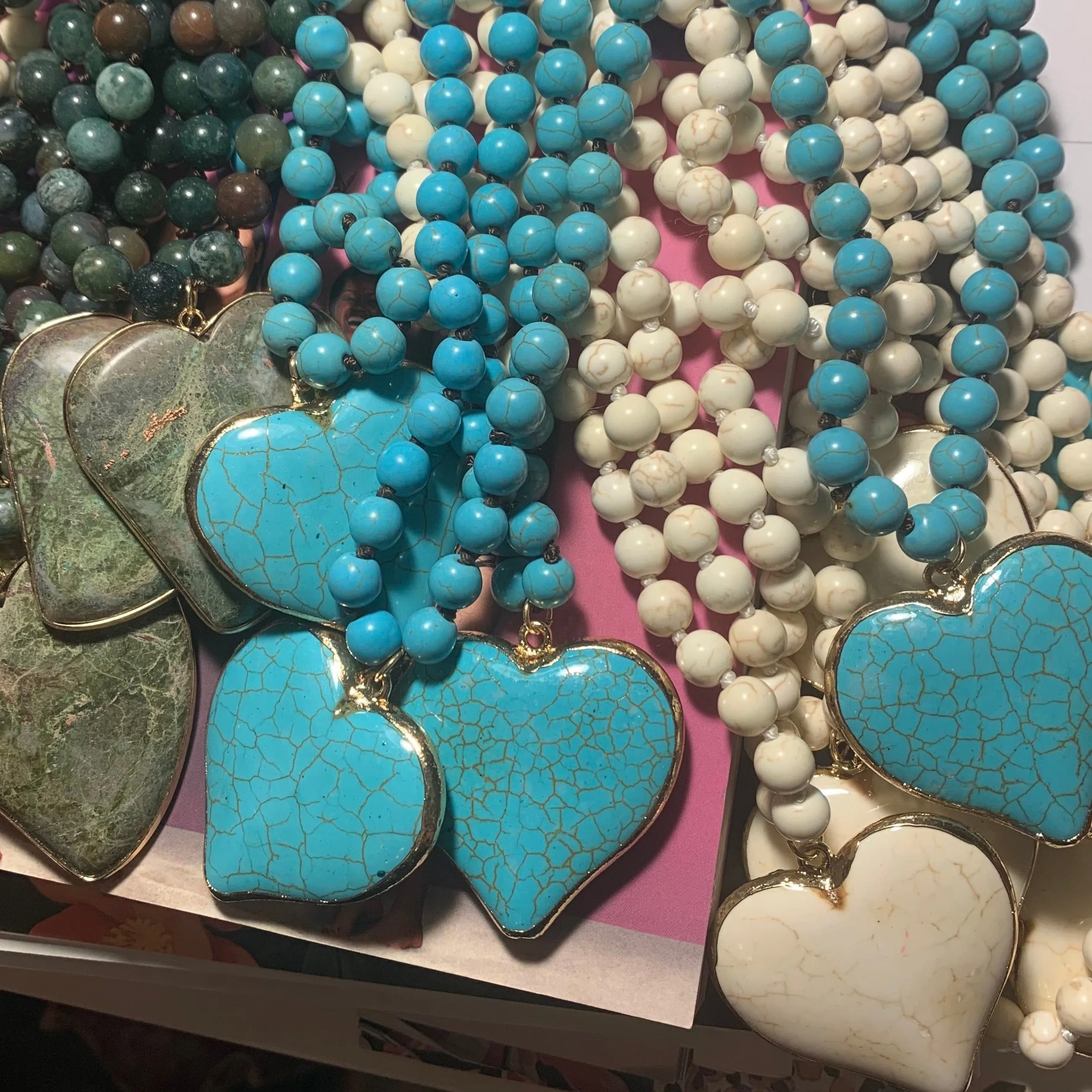 Hand Knotted Beaded Necklace  with a Genuine Stone Heart Shape Pendant | Erika Williner Designs