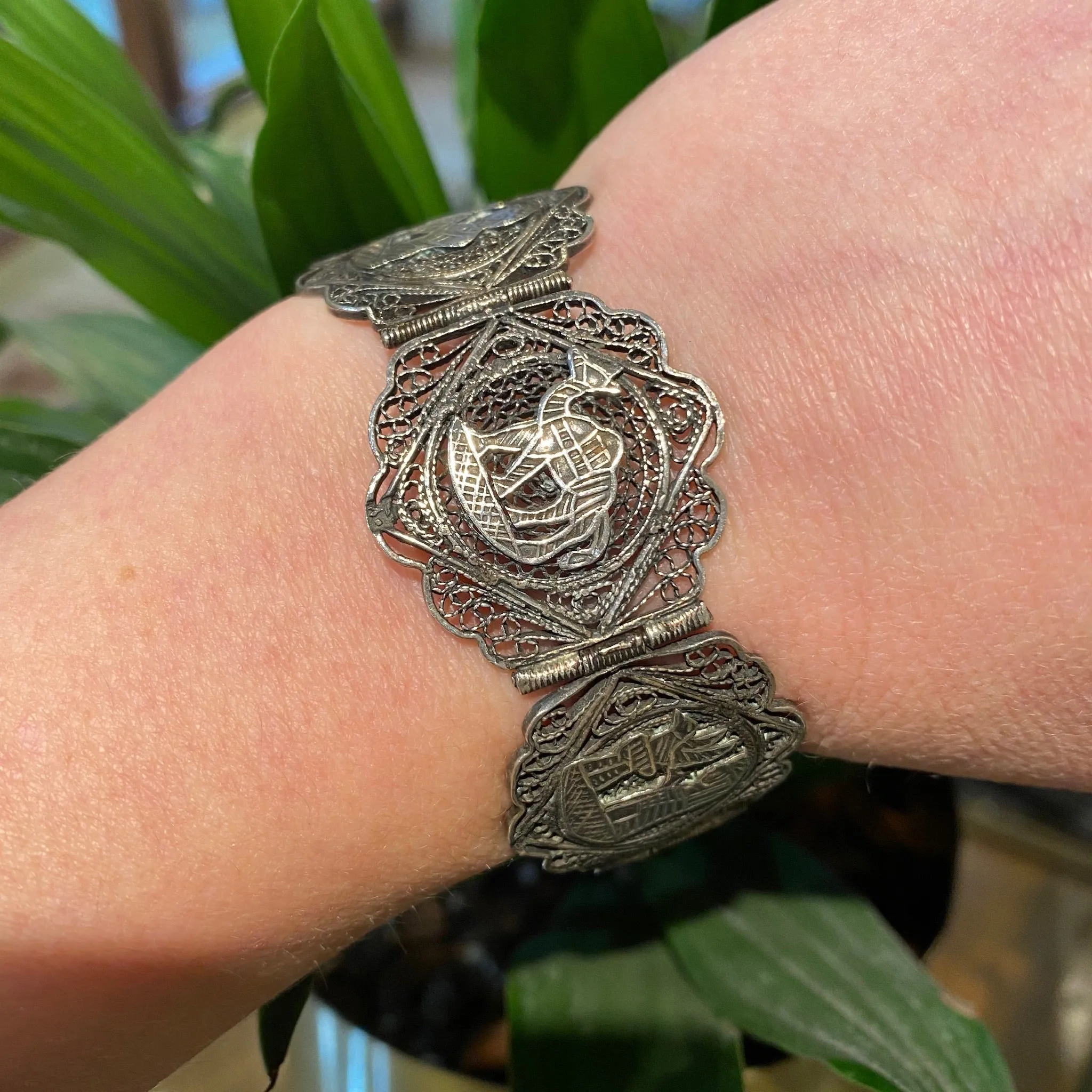 Handmade Egyptian Silver Filigree Panel Bracelet