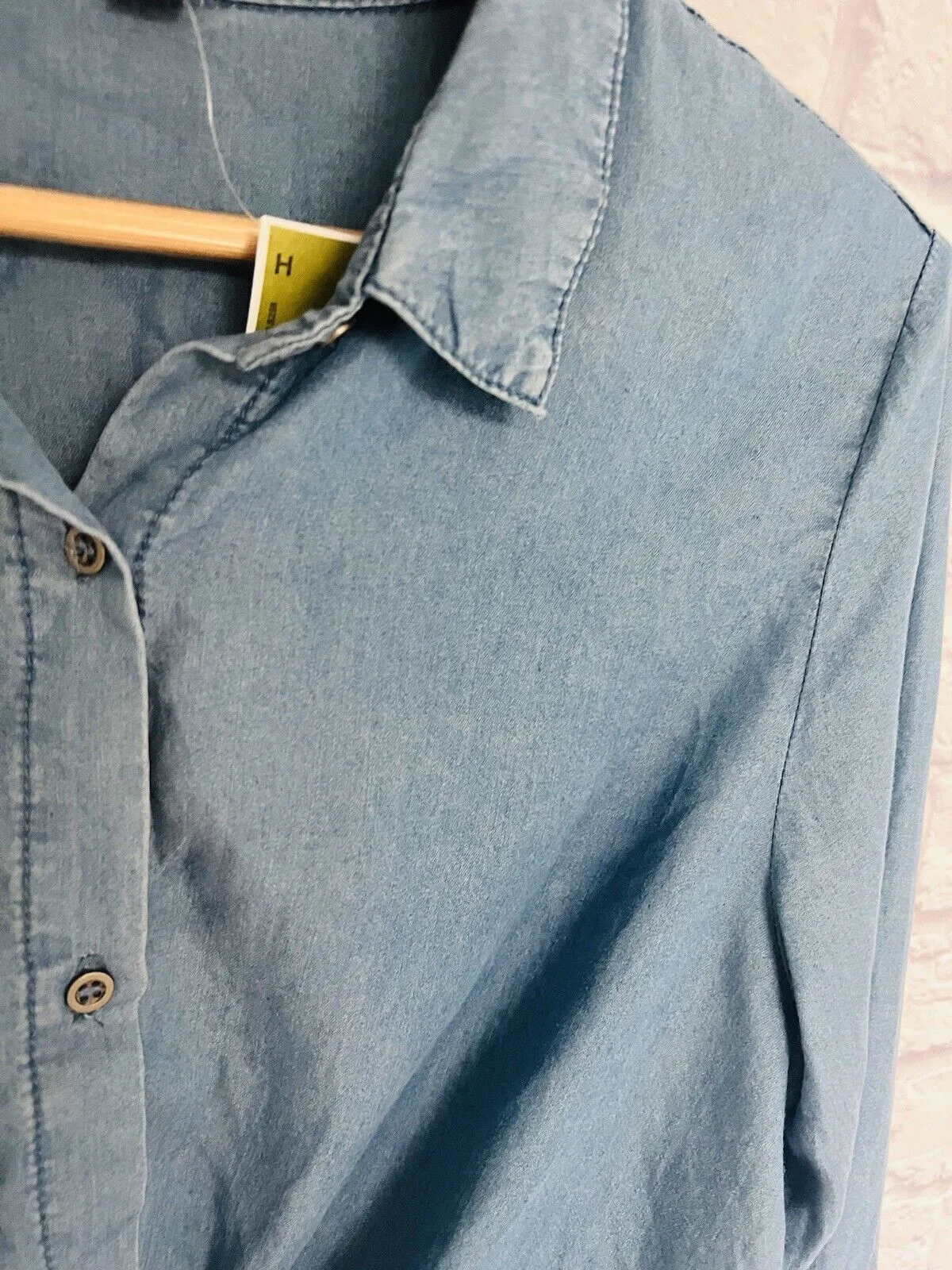 HAUTE MONDE NWT Womens Button Front Denim Shirt Sz L Blue Long Sleeve Collar Top