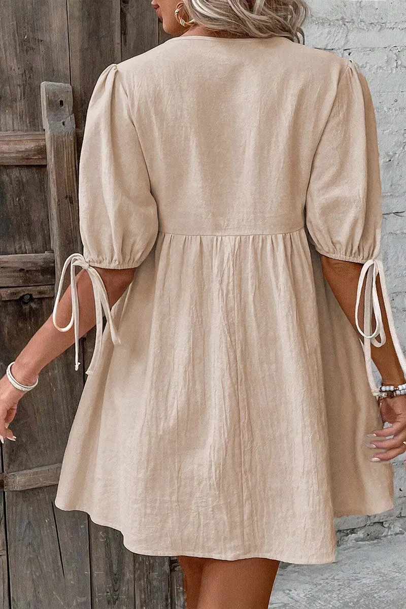 HBZ1183 V-Neck Puff Sleeve Mini Dress