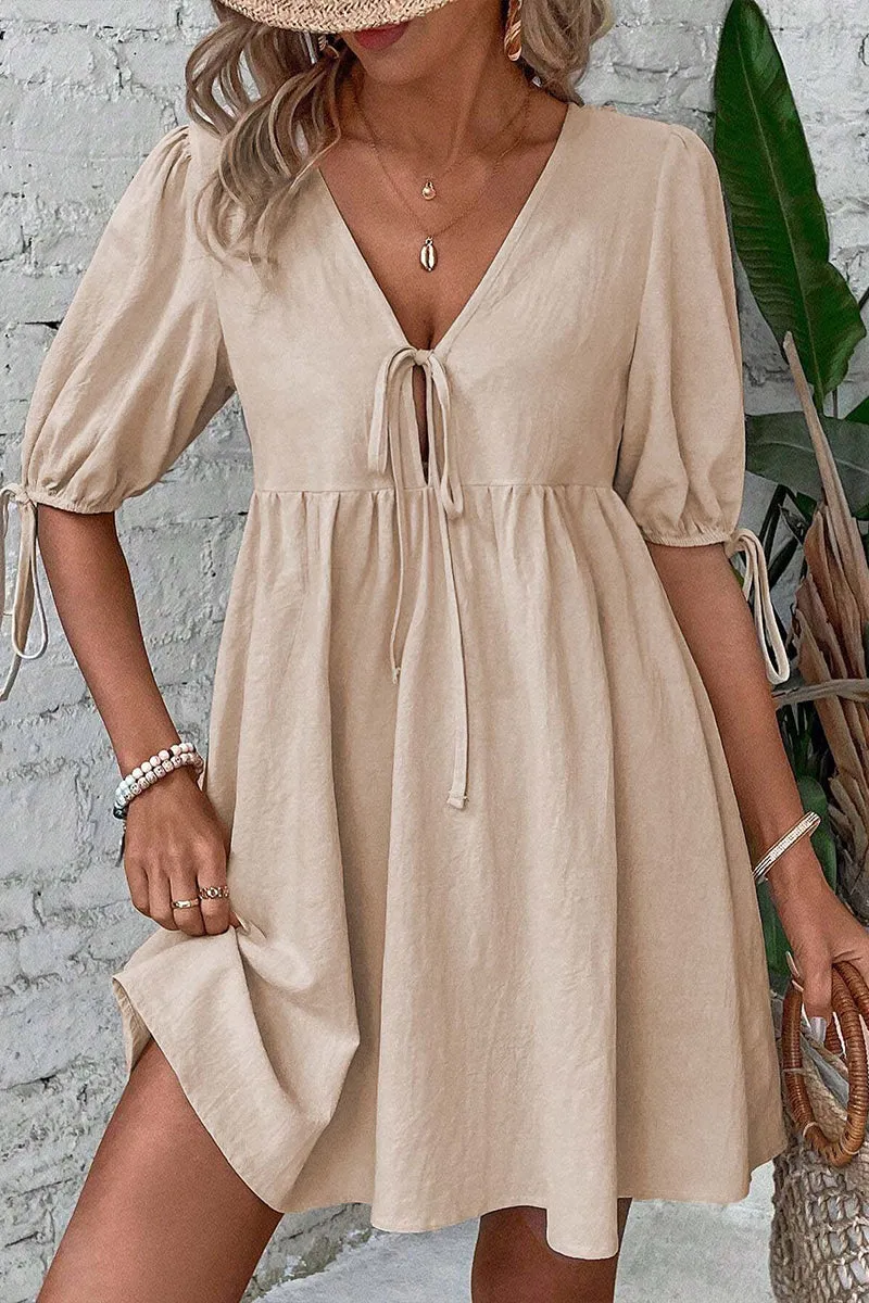 HBZ1183 V-Neck Puff Sleeve Mini Dress