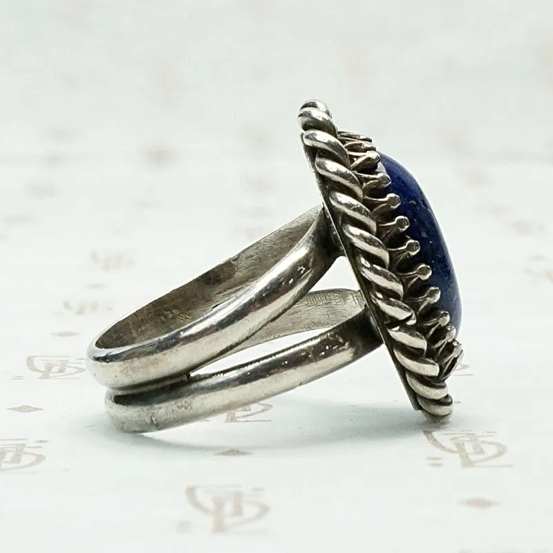 Heavy & Ornate Artisan Silver Ring with Lapis