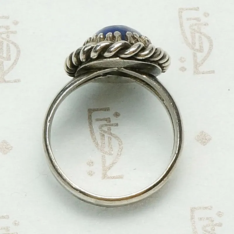 Heavy & Ornate Artisan Silver Ring with Lapis
