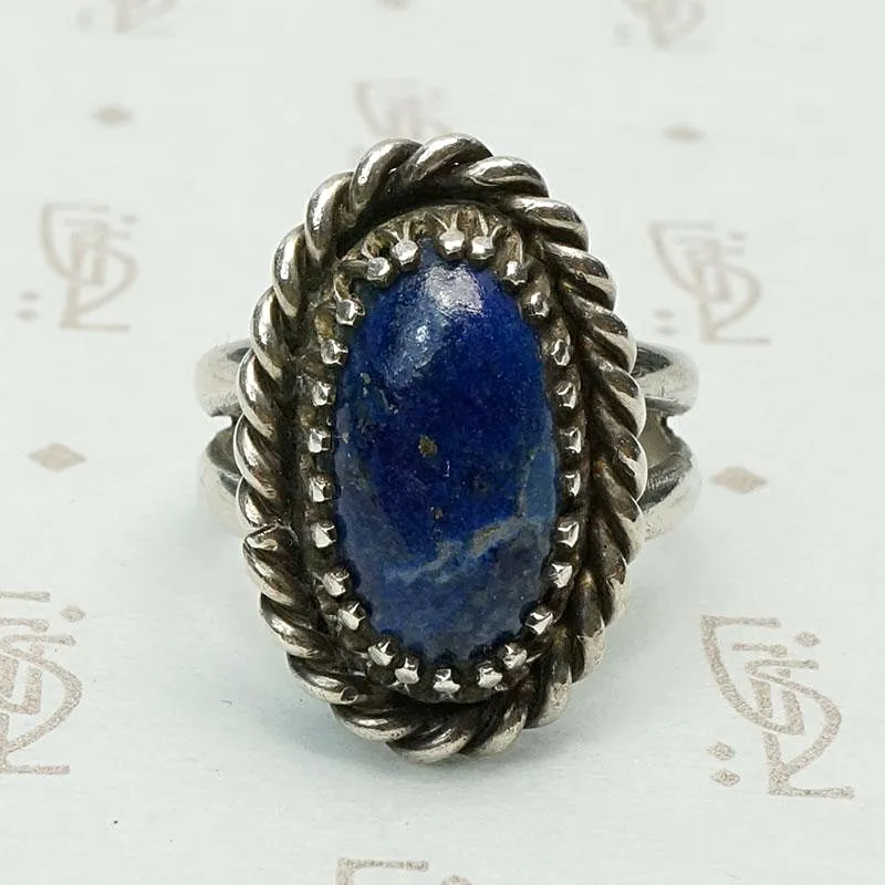 Heavy & Ornate Artisan Silver Ring with Lapis