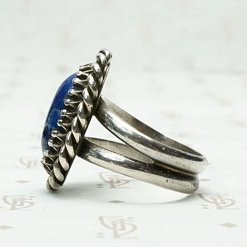 Heavy & Ornate Artisan Silver Ring with Lapis