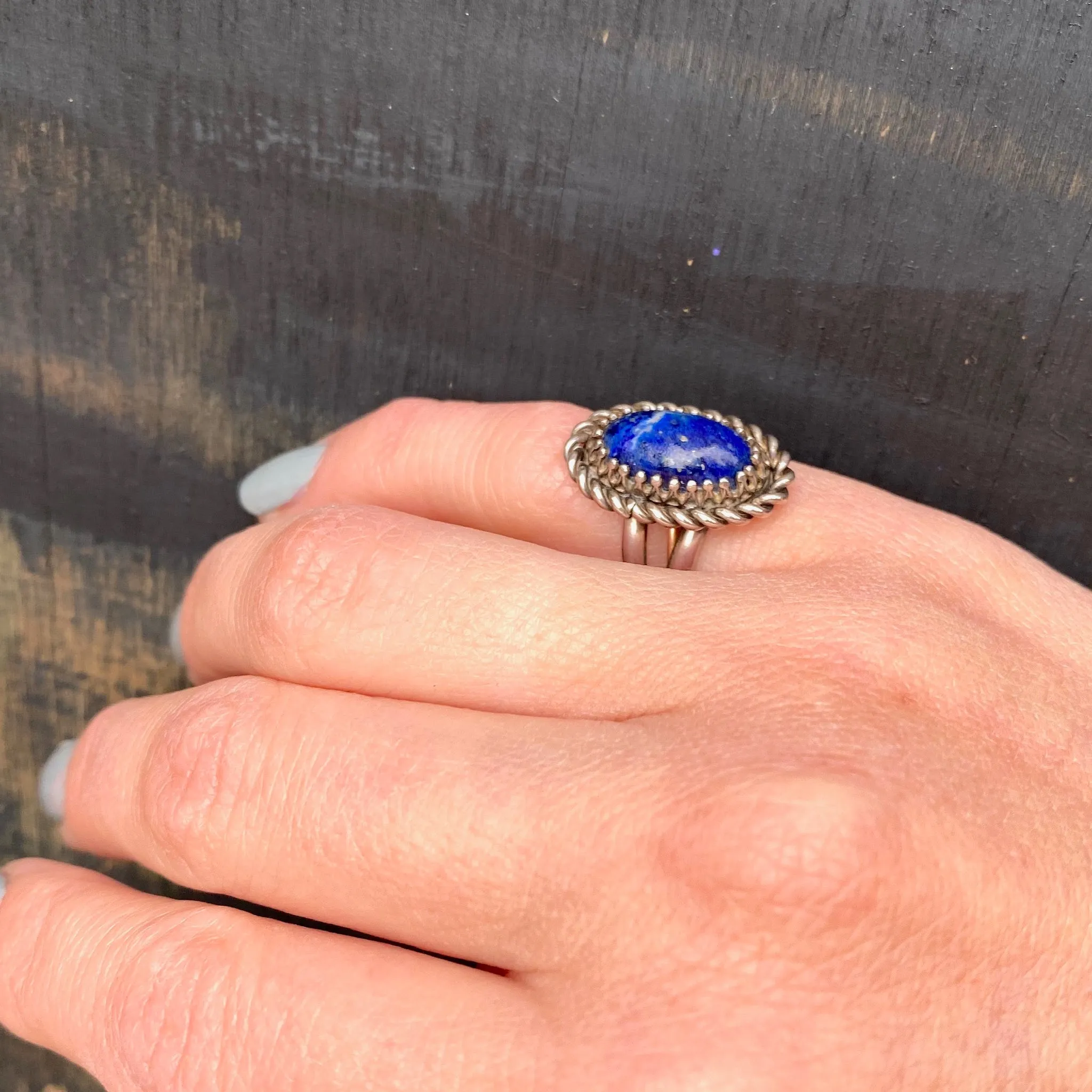 Heavy & Ornate Artisan Silver Ring with Lapis