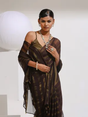 Henna Peekaboo Shimmer and Stripe Saree with Plain Blouse Fabric