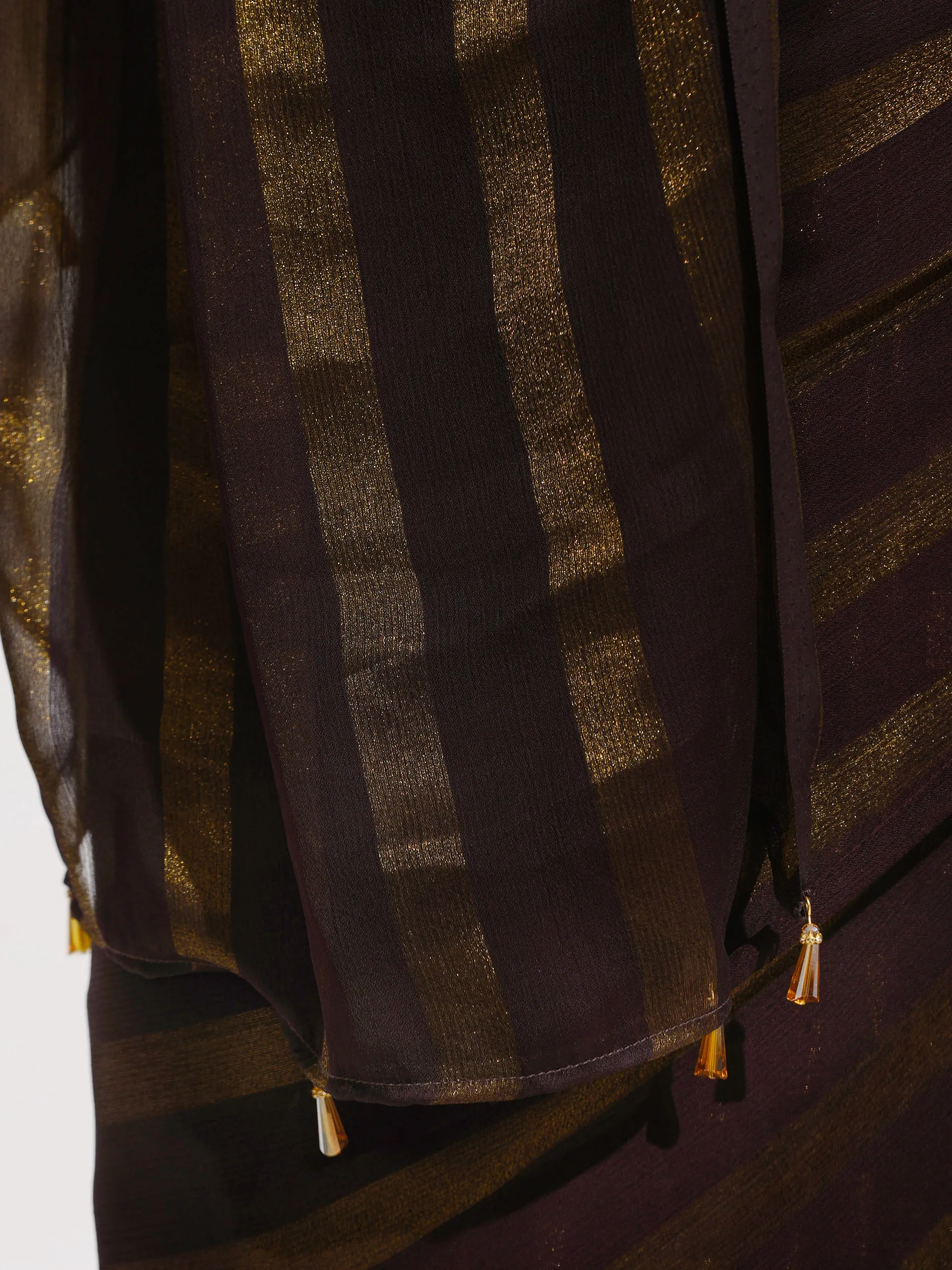 Henna Peekaboo Shimmer and Stripe Saree with Plain Blouse Fabric