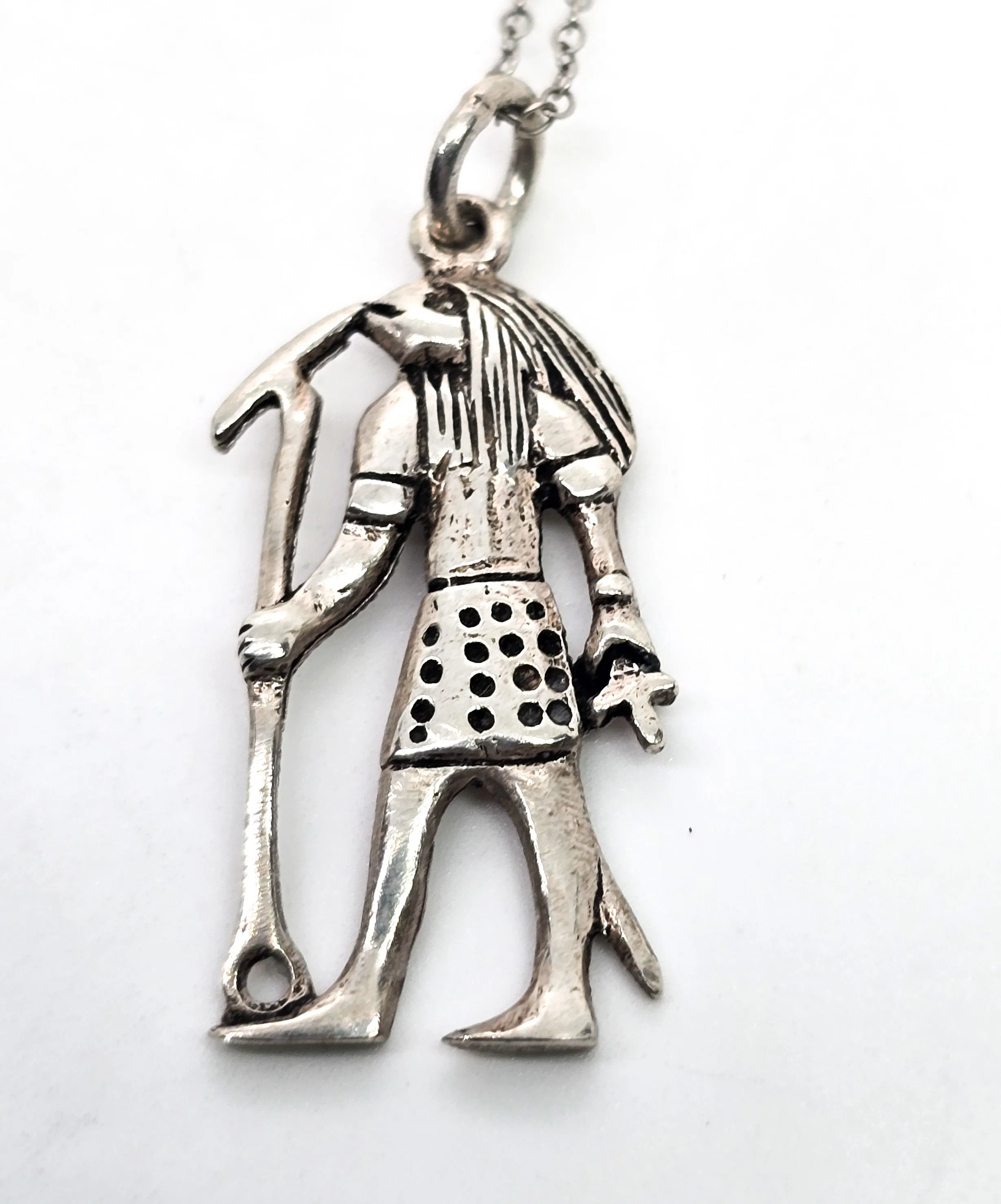 Horus Egyptian God figural sterling silver pendant necklace