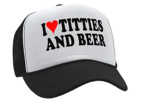 I Heart Titties and Beer - Love Funny Joke Gag - Unisex Adult Trucker Cap Hat, Black