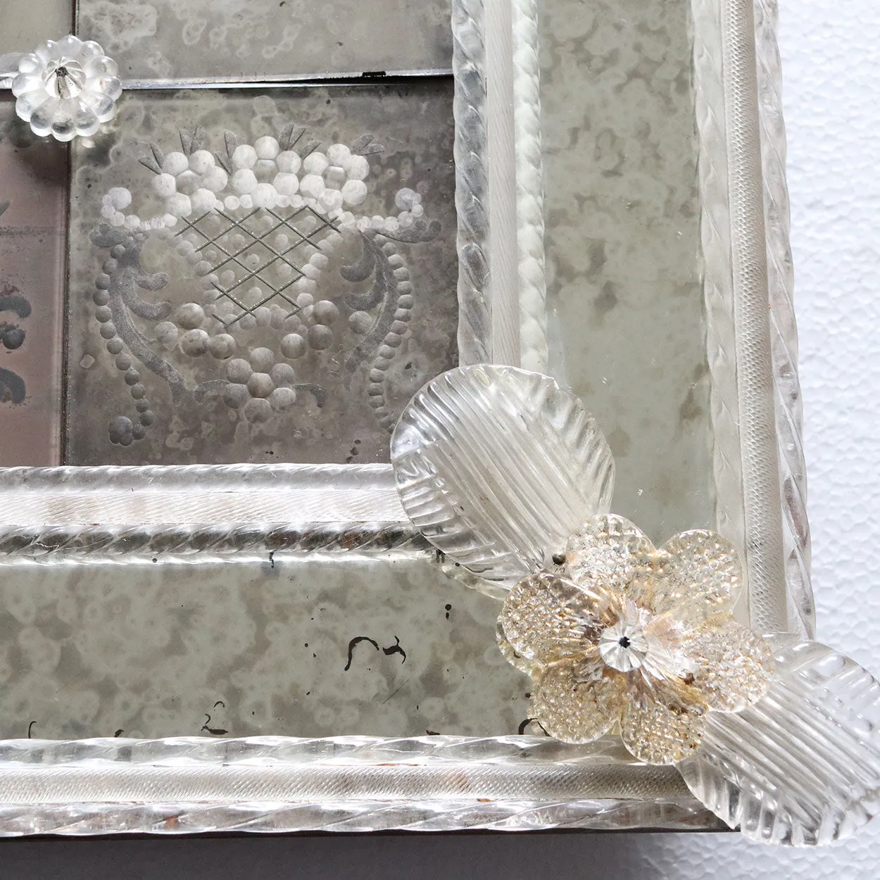 Italian Venetian Murano Etched and Blown Glass Rectangular Wall Mirror