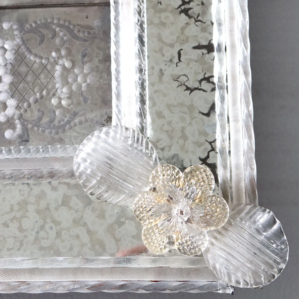 Italian Venetian Murano Etched and Blown Glass Rectangular Wall Mirror