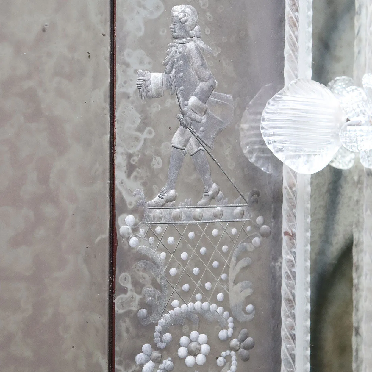Italian Venetian Murano Etched and Blown Glass Rectangular Wall Mirror