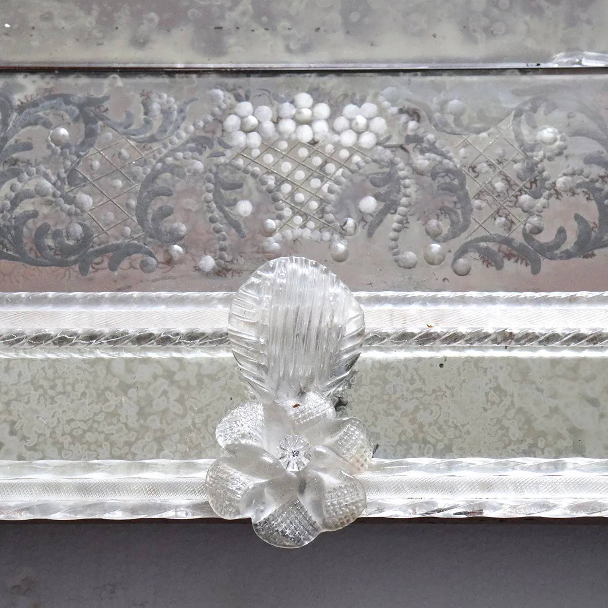 Italian Venetian Murano Etched and Blown Glass Rectangular Wall Mirror