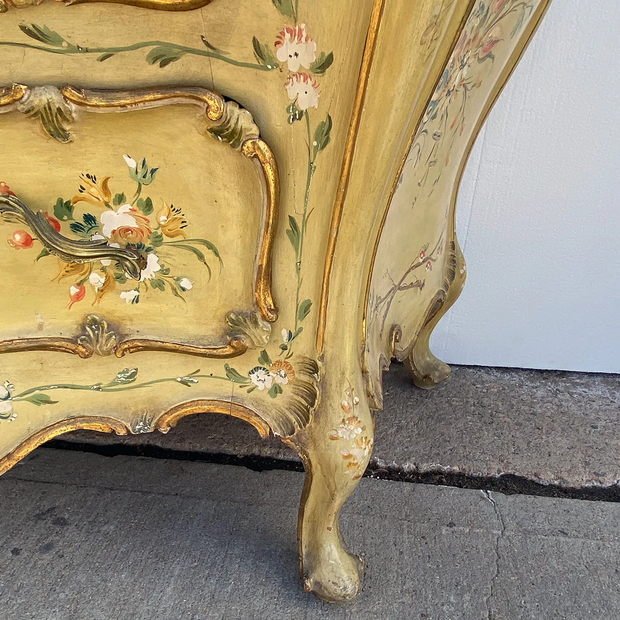 Italian Venetian Rococo Style Painted Pine/Poplar Marble Top Bombe Chest of Drawers