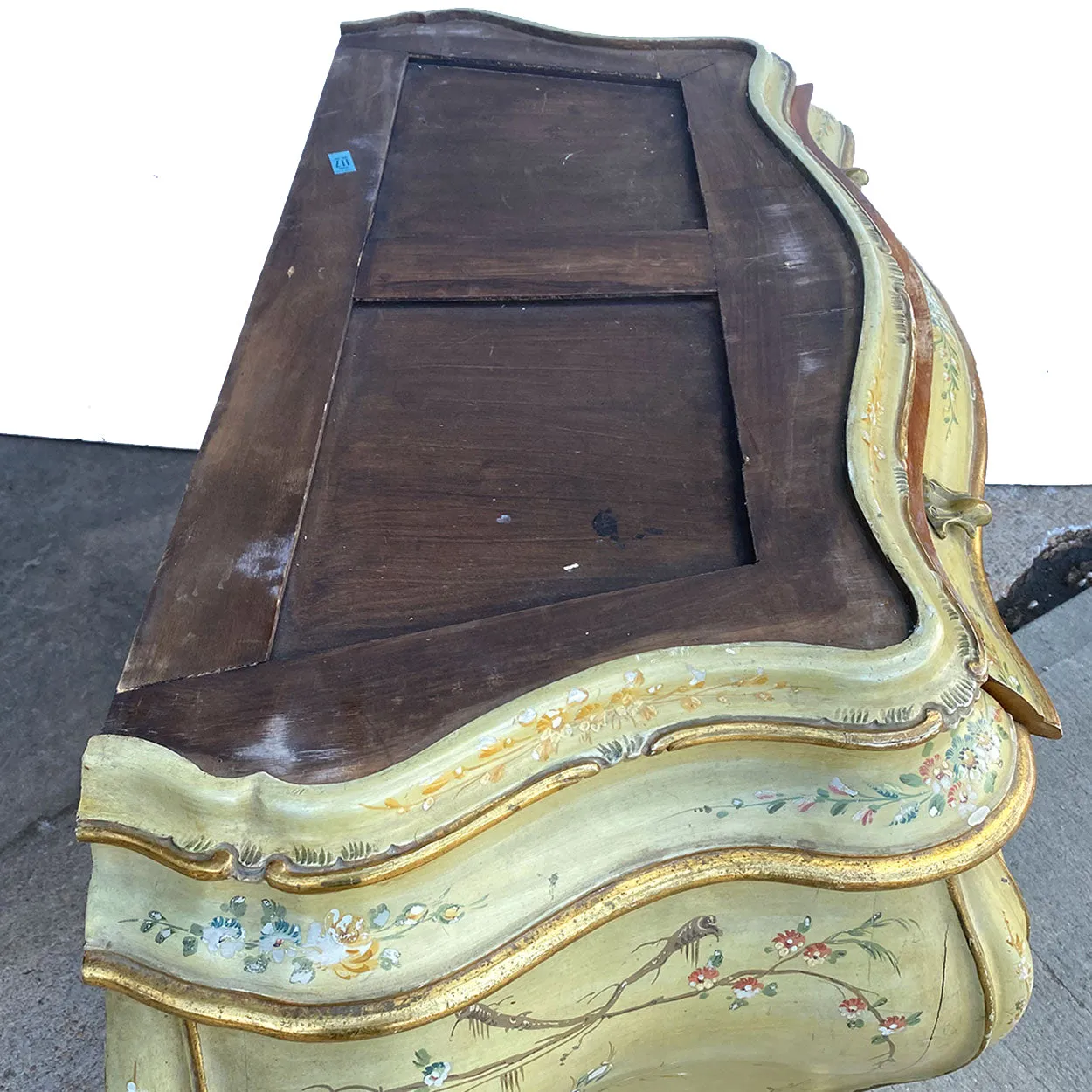 Italian Venetian Rococo Style Painted Pine/Poplar Marble Top Bombe Chest of Drawers