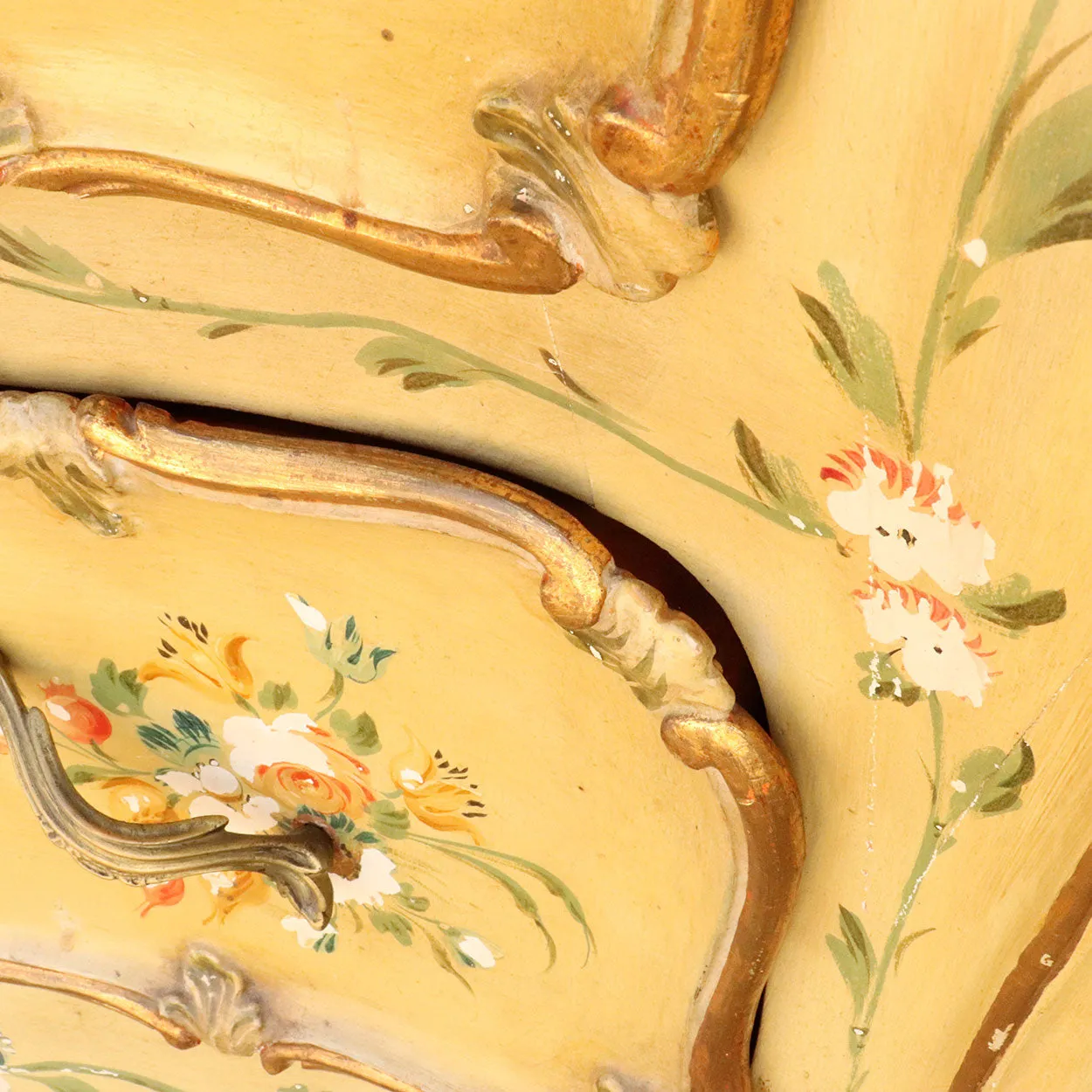 Italian Venetian Rococo Style Painted Pine/Poplar Marble Top Bombe Chest of Drawers