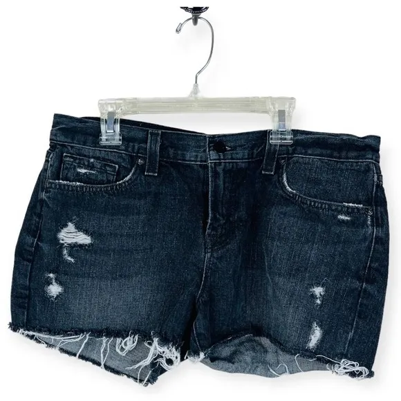 J BRAND Black Denim Grunge Fringe Cut Off Shorts Size 29 Midrise Distressed
