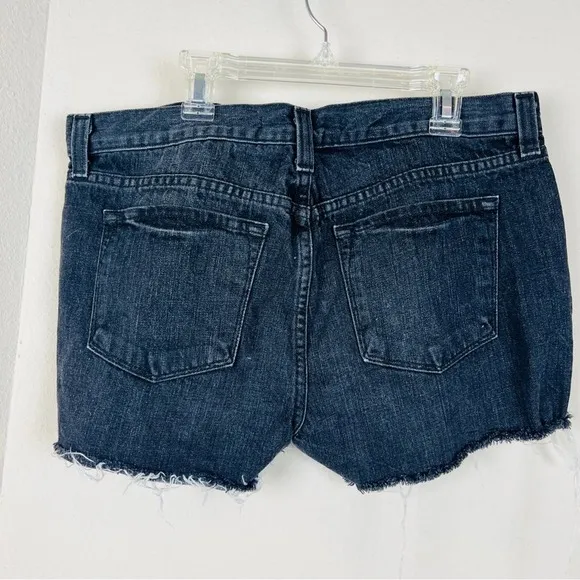J BRAND Black Denim Grunge Fringe Cut Off Shorts Size 29 Midrise Distressed