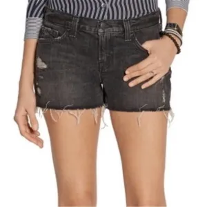 J BRAND Black Denim Grunge Fringe Cut Off Shorts Size 29 Midrise Distressed