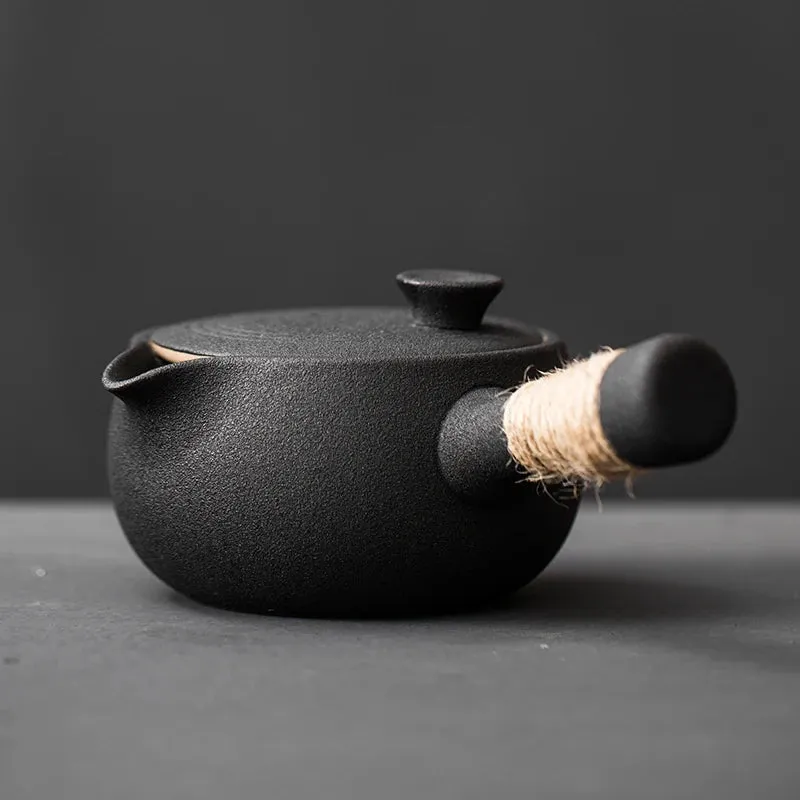 Japanese Style Rough Pottery Side Handle Teapot