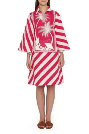 Kaftan Midi Dress | Dusty Rose and Raspberry Palm Panel