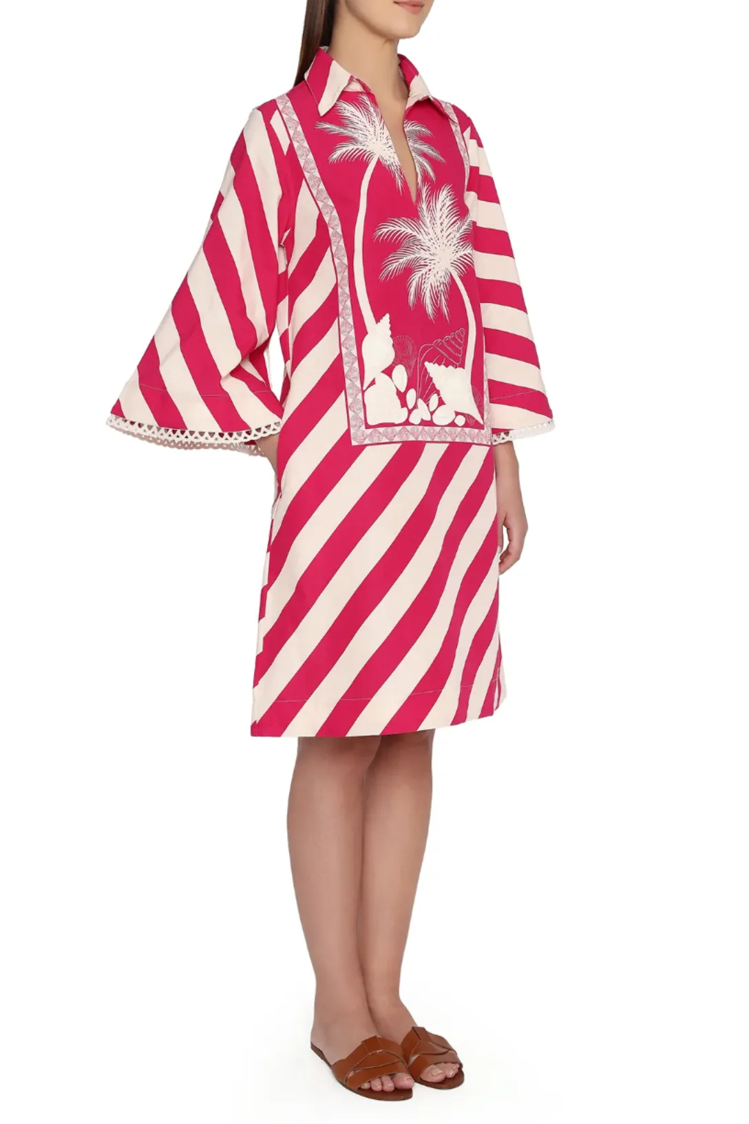 Kaftan Midi Dress | Dusty Rose and Raspberry Palm Panel